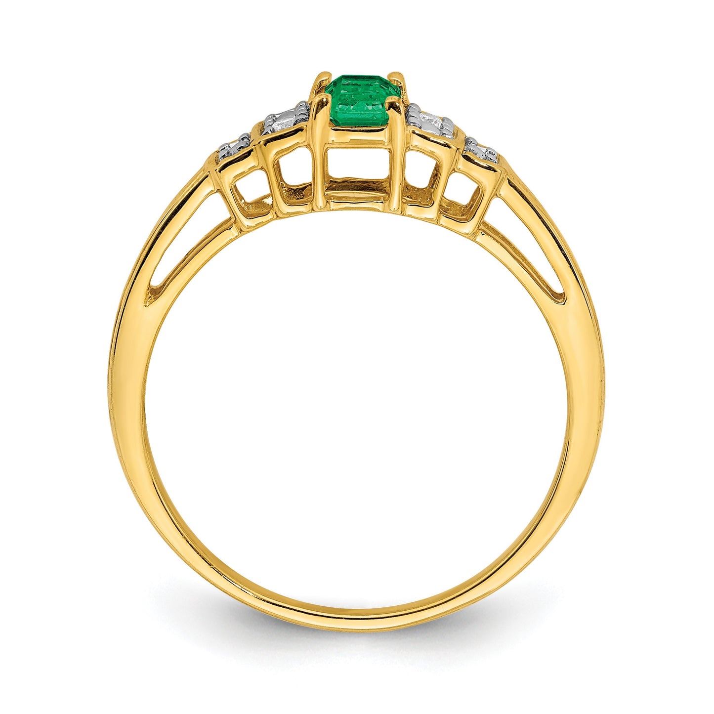 14k 5x3mm Emerald-cut Emerald and Diamond Ring