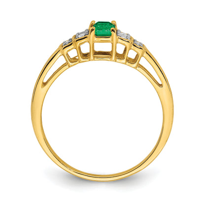 14k 5x3mm Emerald-cut Emerald and Diamond Ring