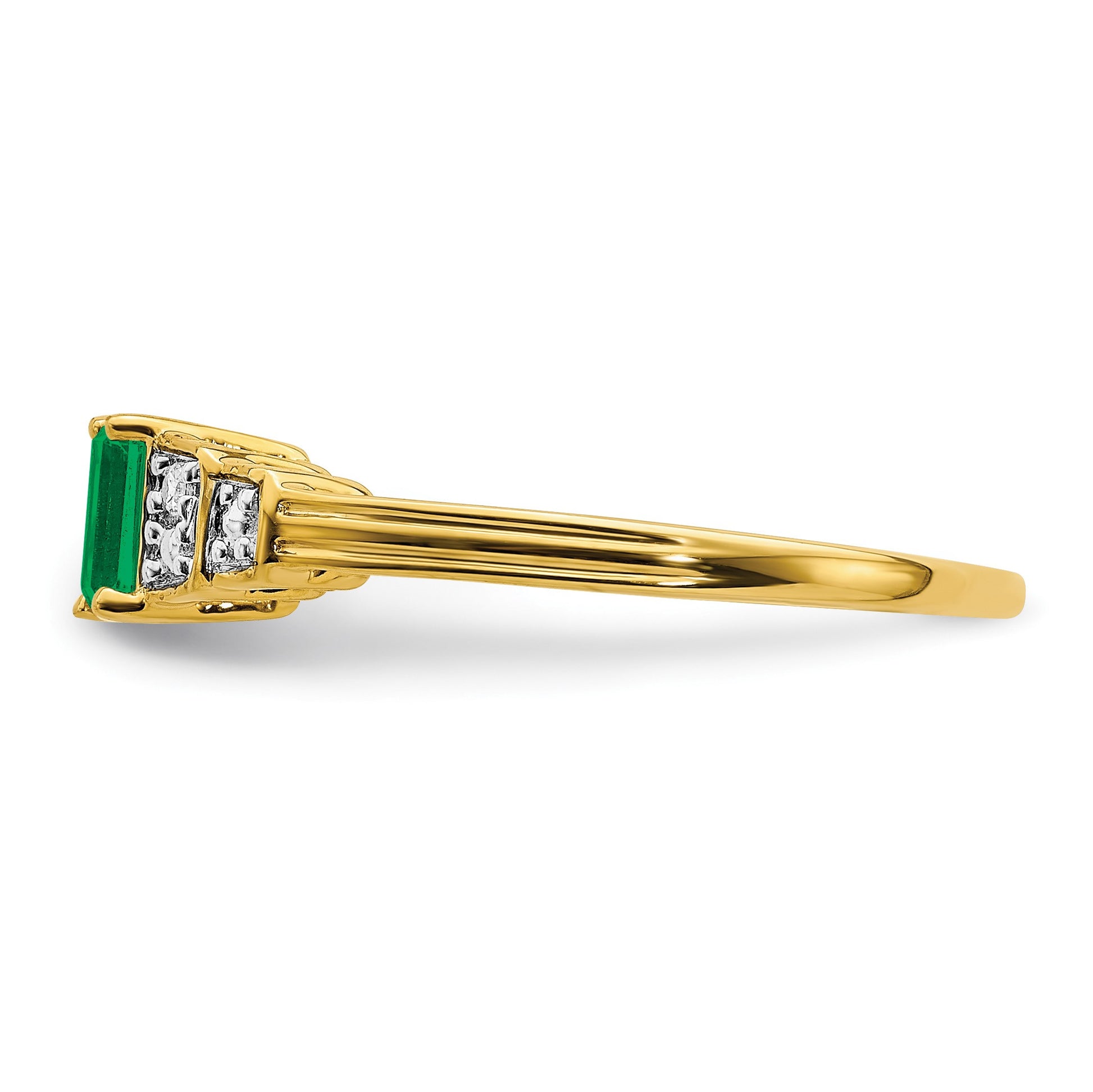 14k 5x3mm Emerald-cut Emerald and Diamond Ring