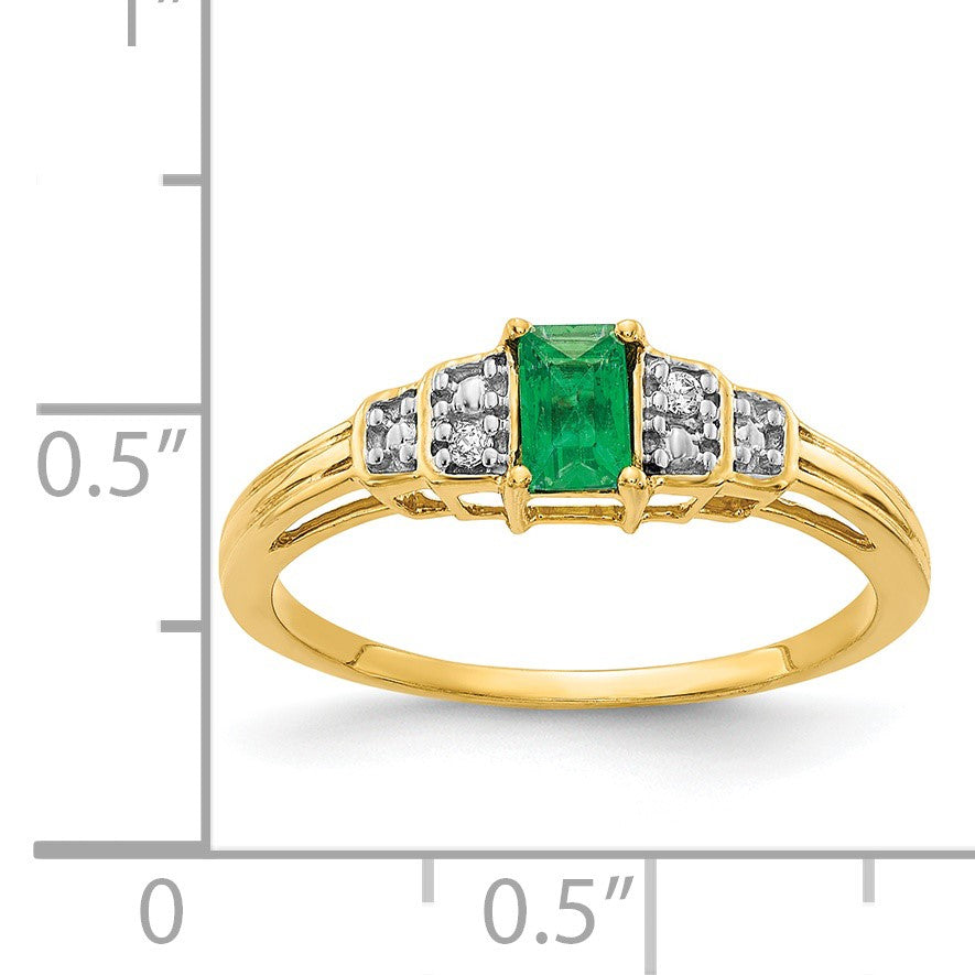 14k 5x3mm Emerald-cut Emerald and Diamond Ring