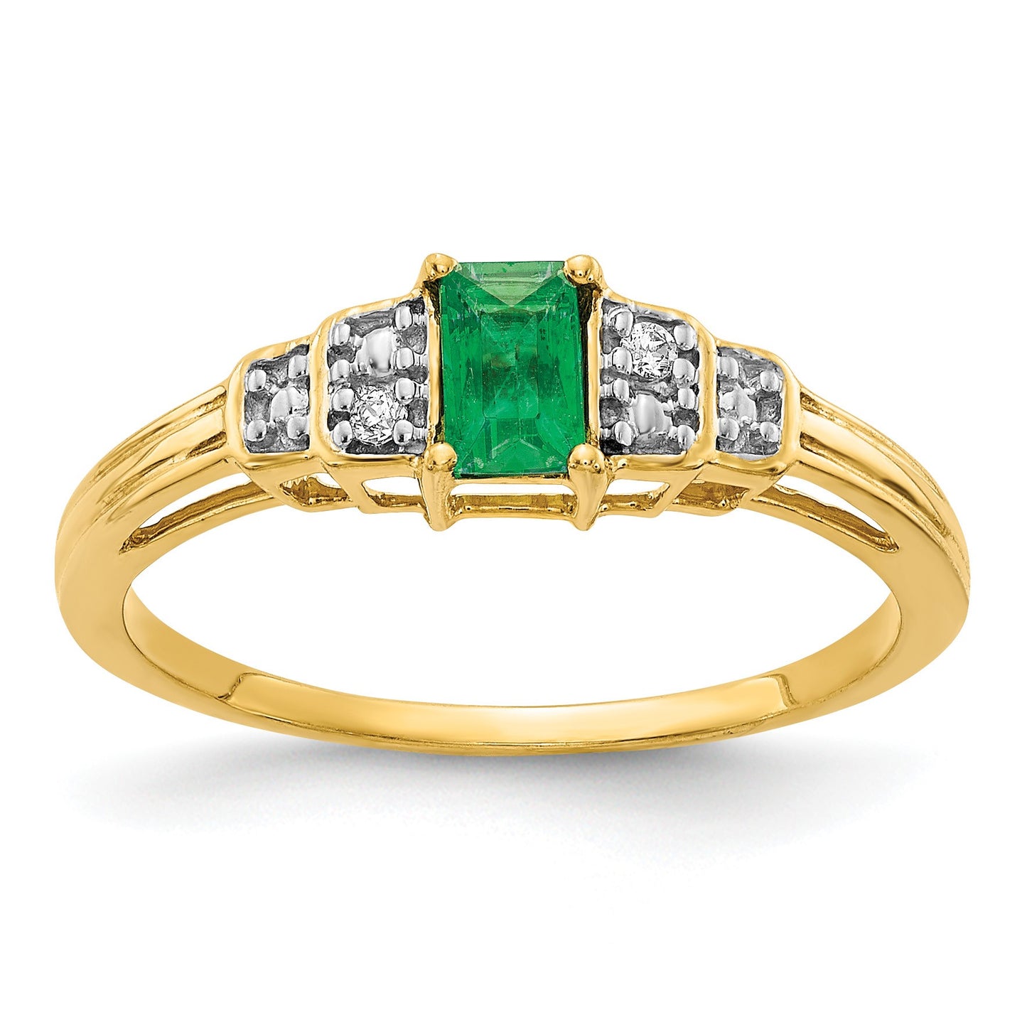 14k 5x3mm Emerald-cut Emerald and Diamond Ring