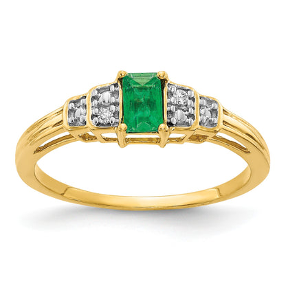 14k 5x3mm Emerald-cut Emerald and Diamond Ring