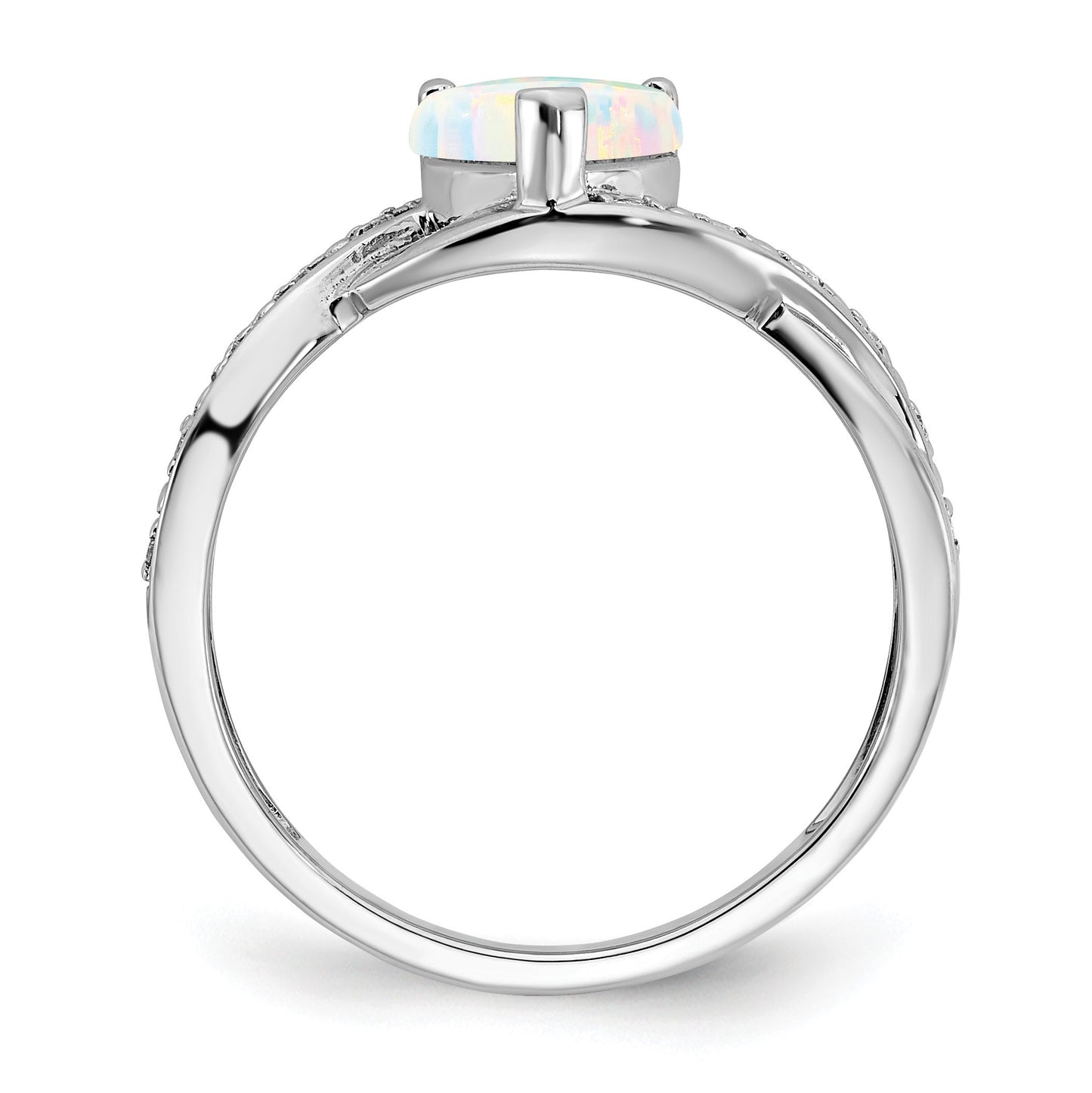 14k White Gold 7mm Heart Lab-Created Opal and 1/20 carat Diamond Ring