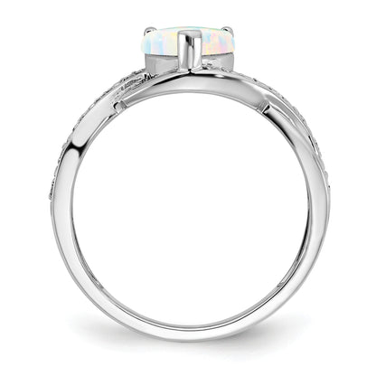 14k White Gold 7mm Heart Lab-Created Opal and 1/20 carat Diamond Ring