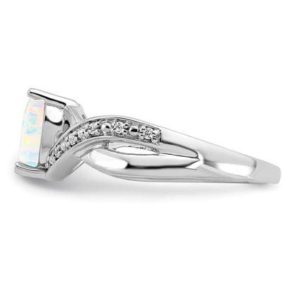 14k White Gold 7mm Heart Lab-Created Opal and 1/20 carat Diamond Ring