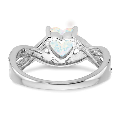 14k White Gold 7mm Heart Lab-Created Opal and 1/20 carat Diamond Ring