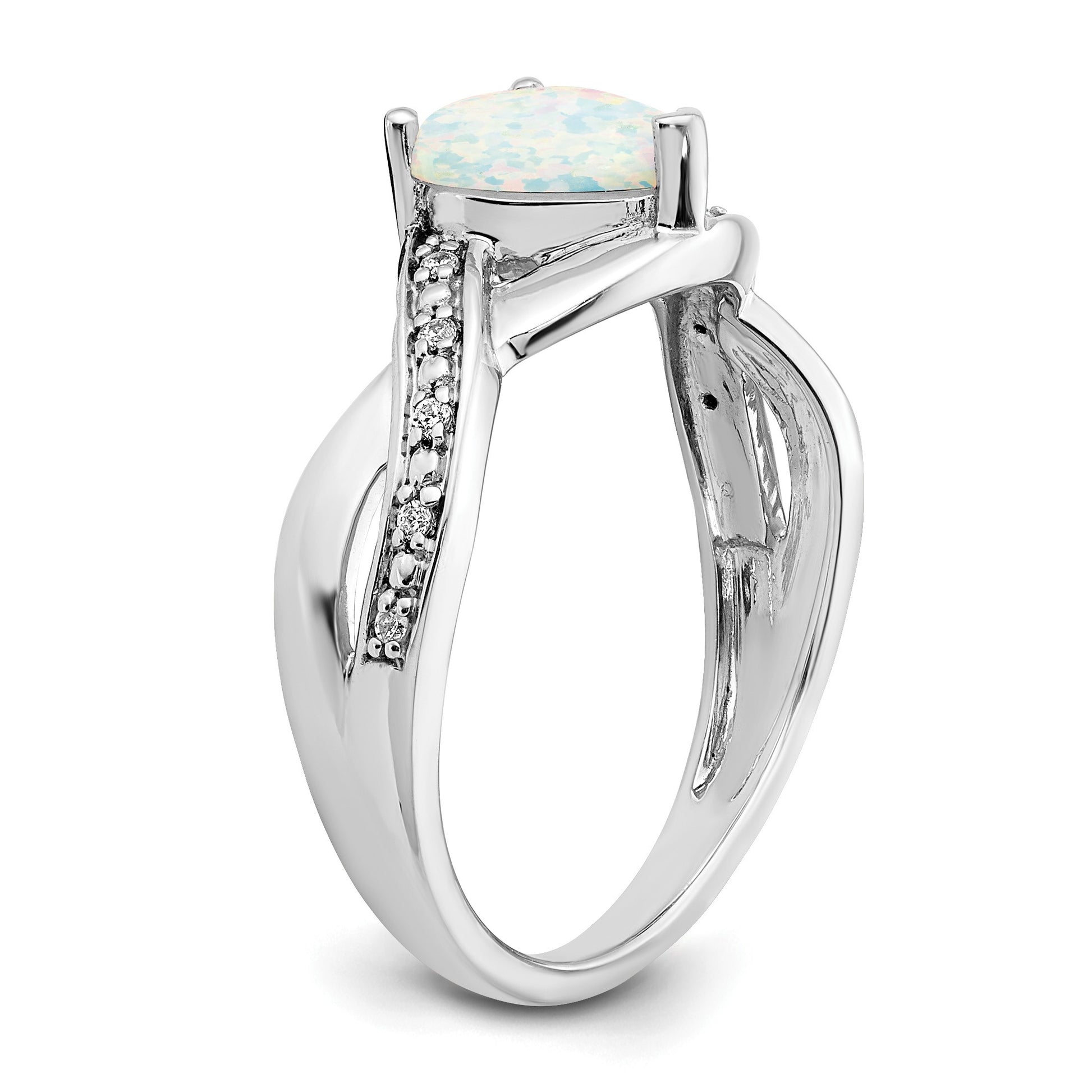 14k White Gold 7mm Heart Lab-Created Opal and 1/20 carat Diamond Ring