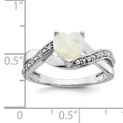 14k White Gold 7mm Heart Lab-Created Opal and 1/20 carat Diamond Ring