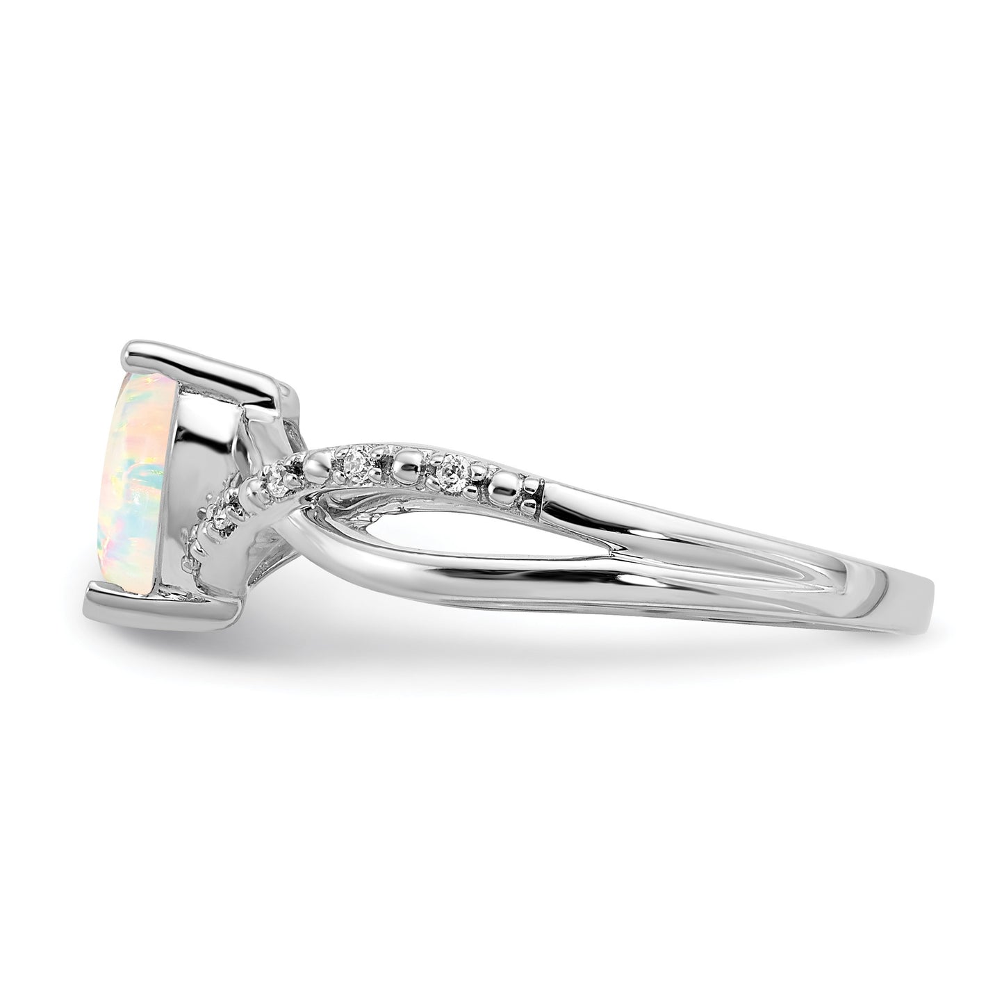 14k White Gold 7mm Heart Lab-Created Opal and 1/20 carat Diamond Ring