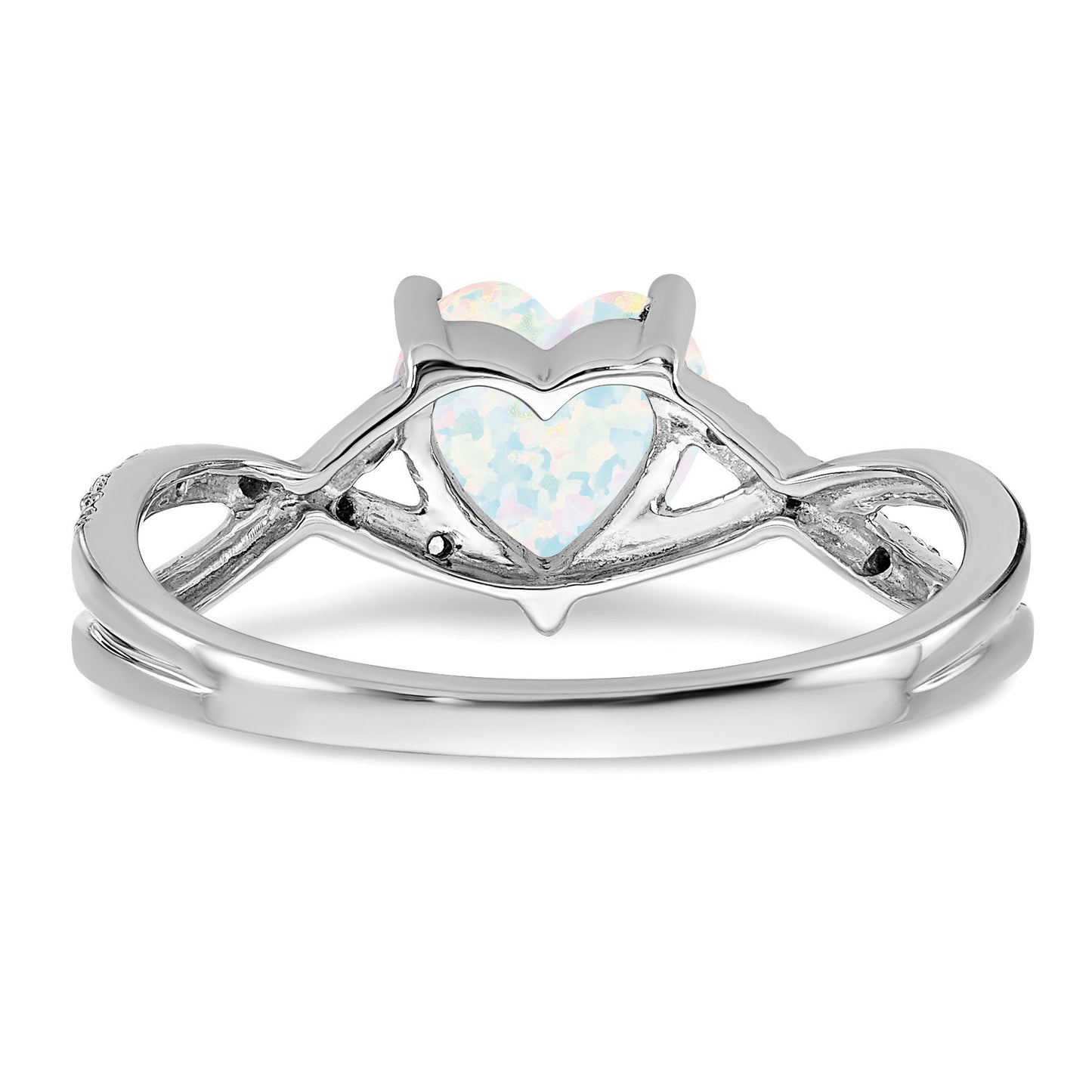 14k White Gold 7mm Heart Lab-Created Opal and 1/20 carat Diamond Ring