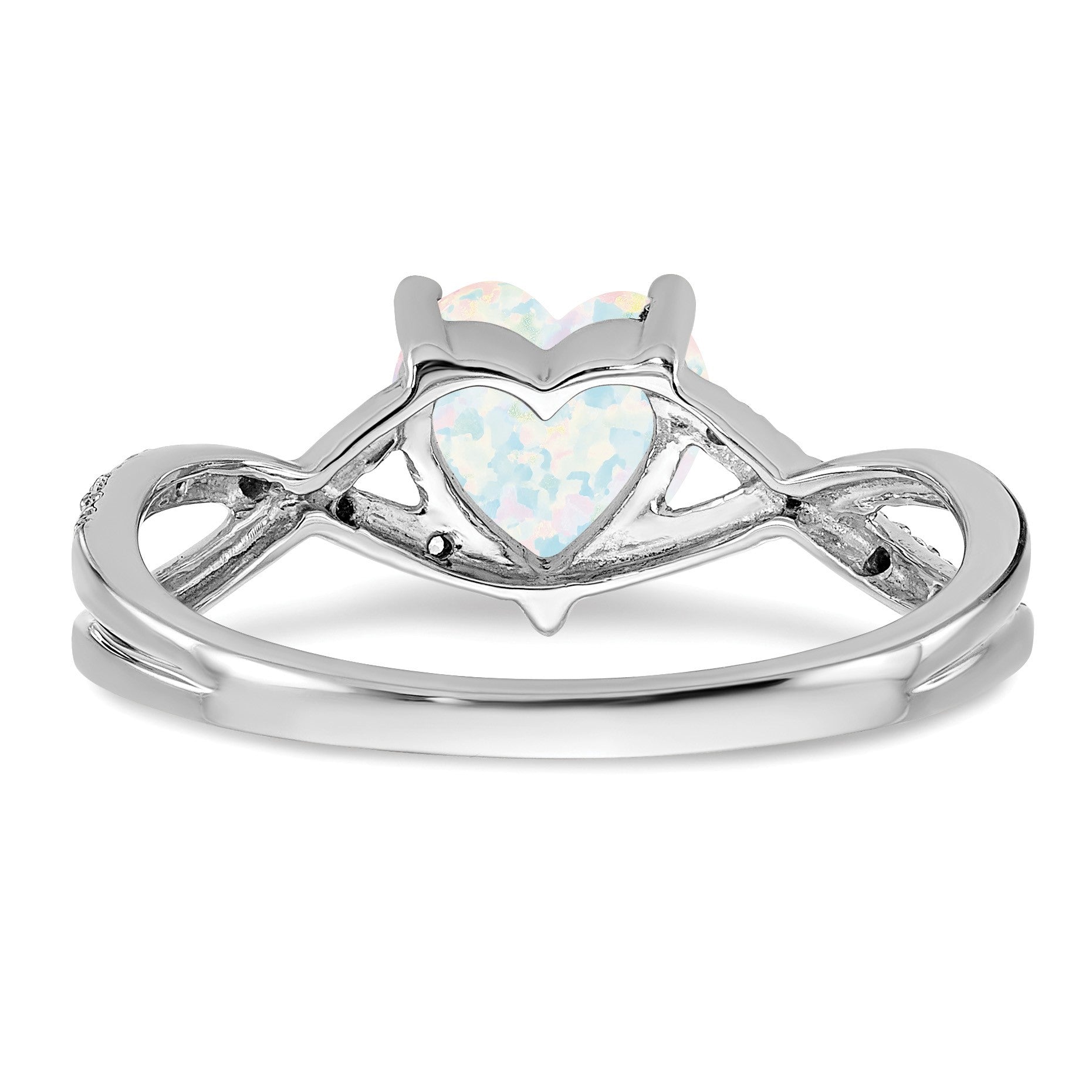 14k White Gold 7mm Heart Lab-Created Opal and 1/20 carat Diamond Ring