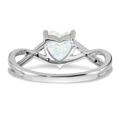 14k White Gold 7mm Heart Lab-Created Opal and 1/20 carat Diamond Ring