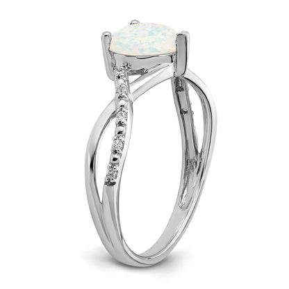 14k White Gold 7mm Heart Lab-Created Opal and 1/20 carat Diamond Ring