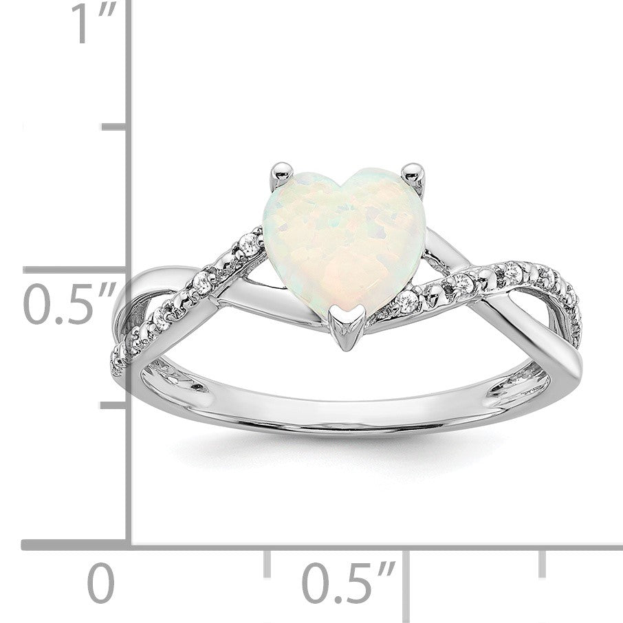 14k White Gold 7mm Heart Lab-Created Opal and 1/20 carat Diamond Ring