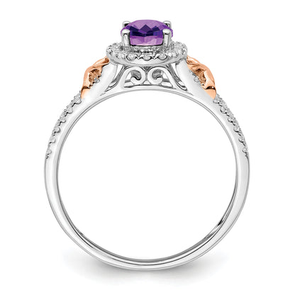 14k White and Rose Gold 7x5mm Oval Amethyst and 1/4 carat Diamond Halo Ring
