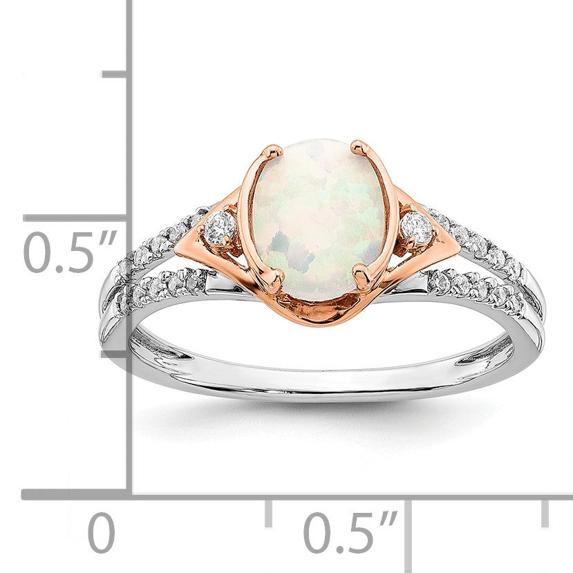 14k Two-tone 8x6mm Oval Lab-Created Opal and 1/6 carat Diamond Ring