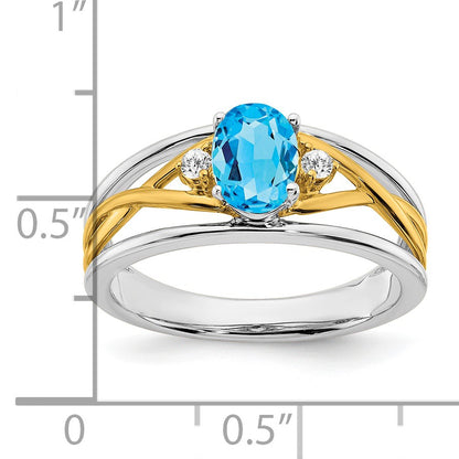 14k Two-tone 7x5mm Oval Blue Topaz and 1/20 carat Diamond Ring