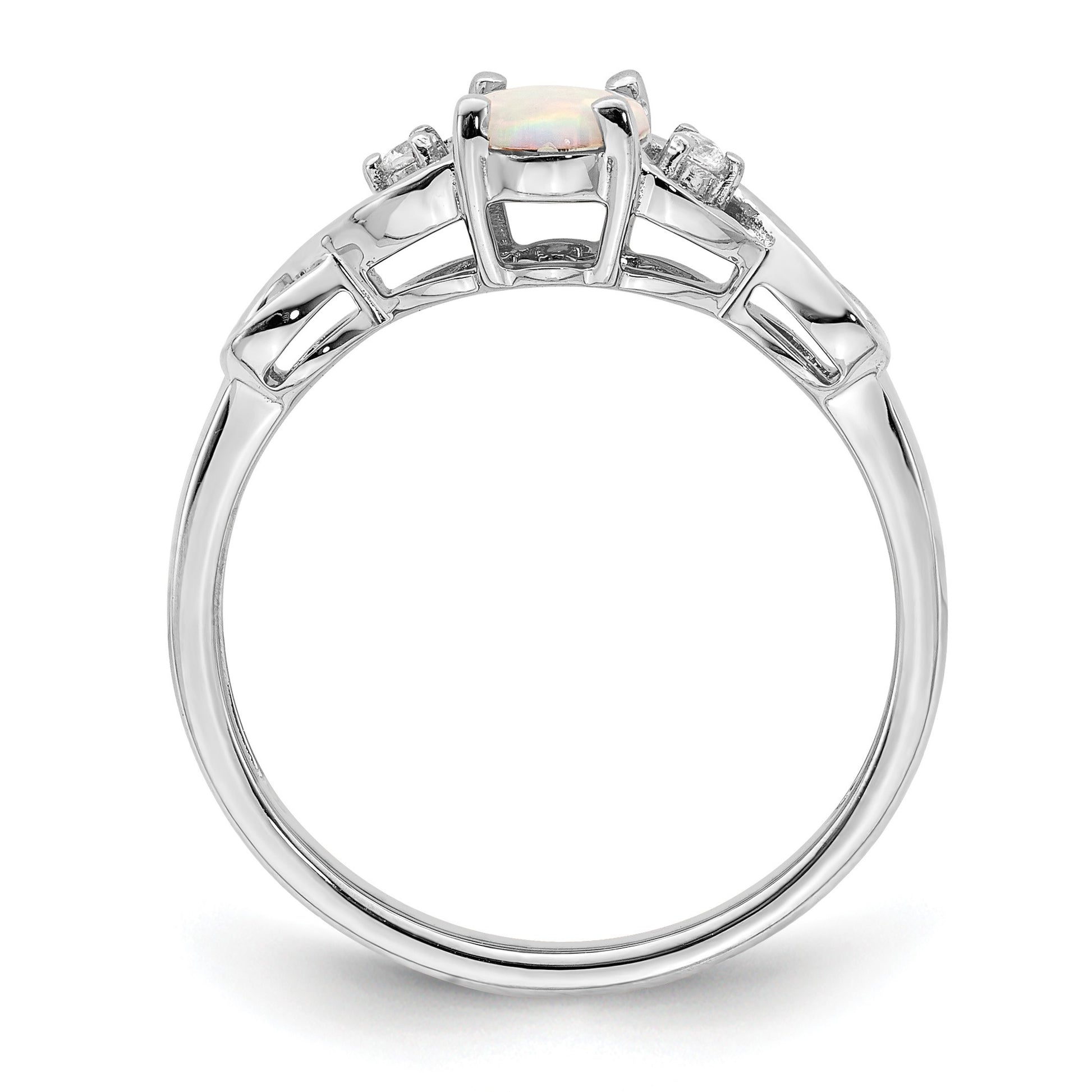 14k White Gold 7x5mm Oval Lab-Created Opal and 1/20 carat Diamond Ring