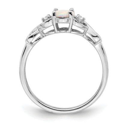 14k White Gold 7x5mm Oval Lab-Created Opal and 1/20 carat Diamond Ring