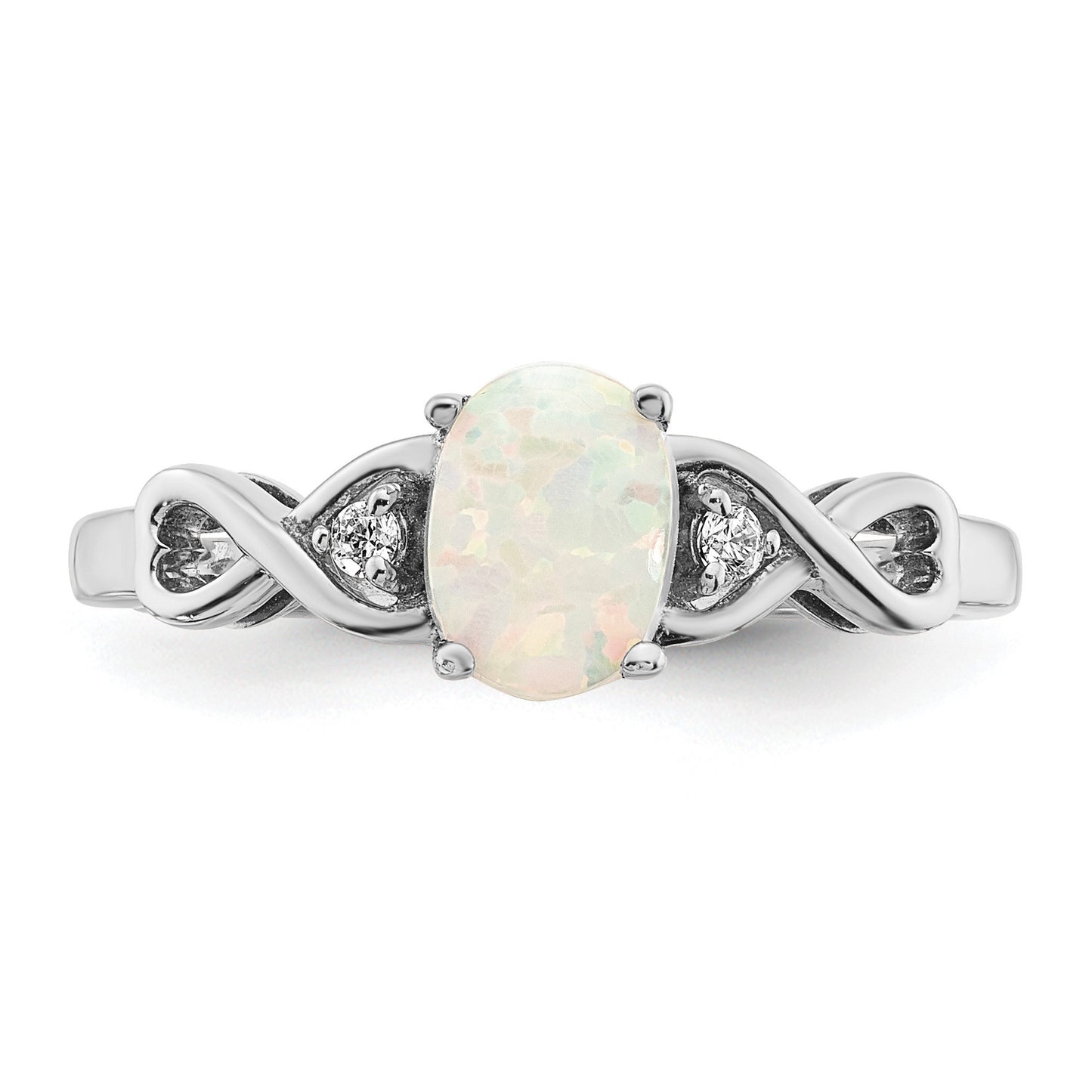 14k White Gold 7x5mm Oval Lab-Created Opal and 1/20 carat Diamond Ring
