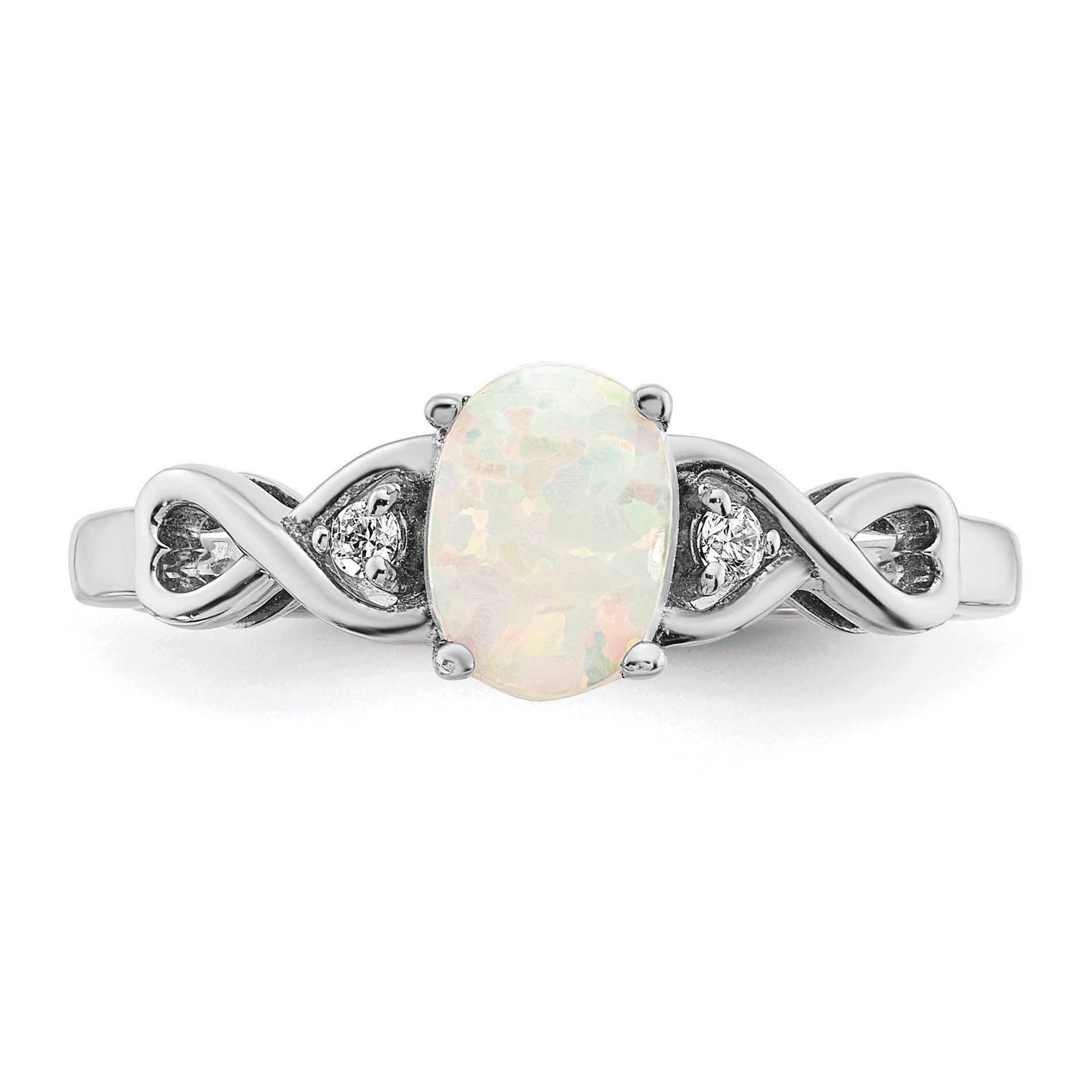 14k White Gold 7x5mm Oval Lab-Created Opal and 1/20 carat Diamond Ring