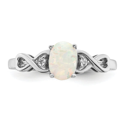14k White Gold 7x5mm Oval Lab-Created Opal and 1/20 carat Diamond Ring