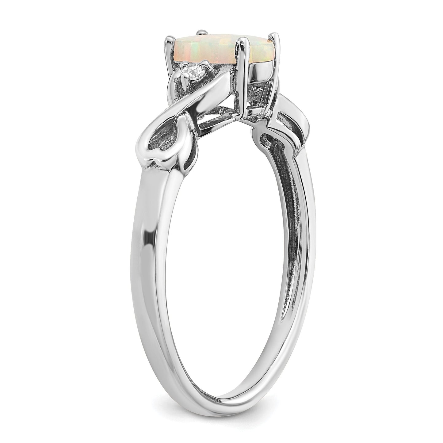 14k White Gold 7x5mm Oval Lab-Created Opal and 1/20 carat Diamond Ring