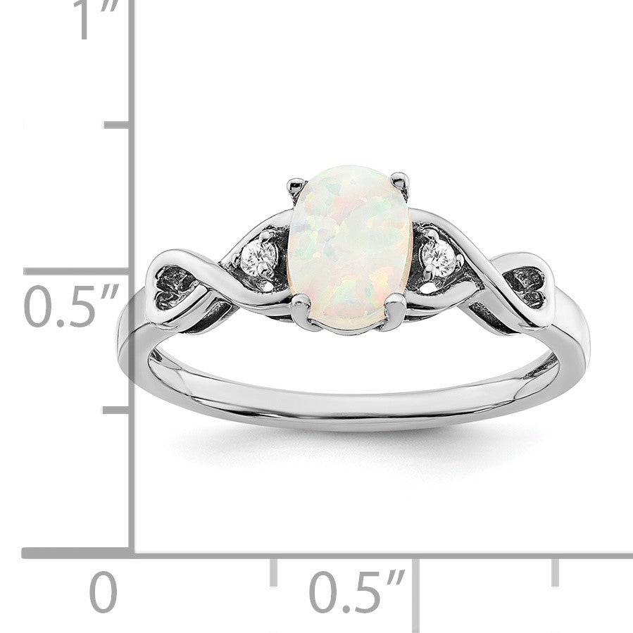 14k White Gold 7x5mm Oval Lab-Created Opal and 1/20 carat Diamond Ring