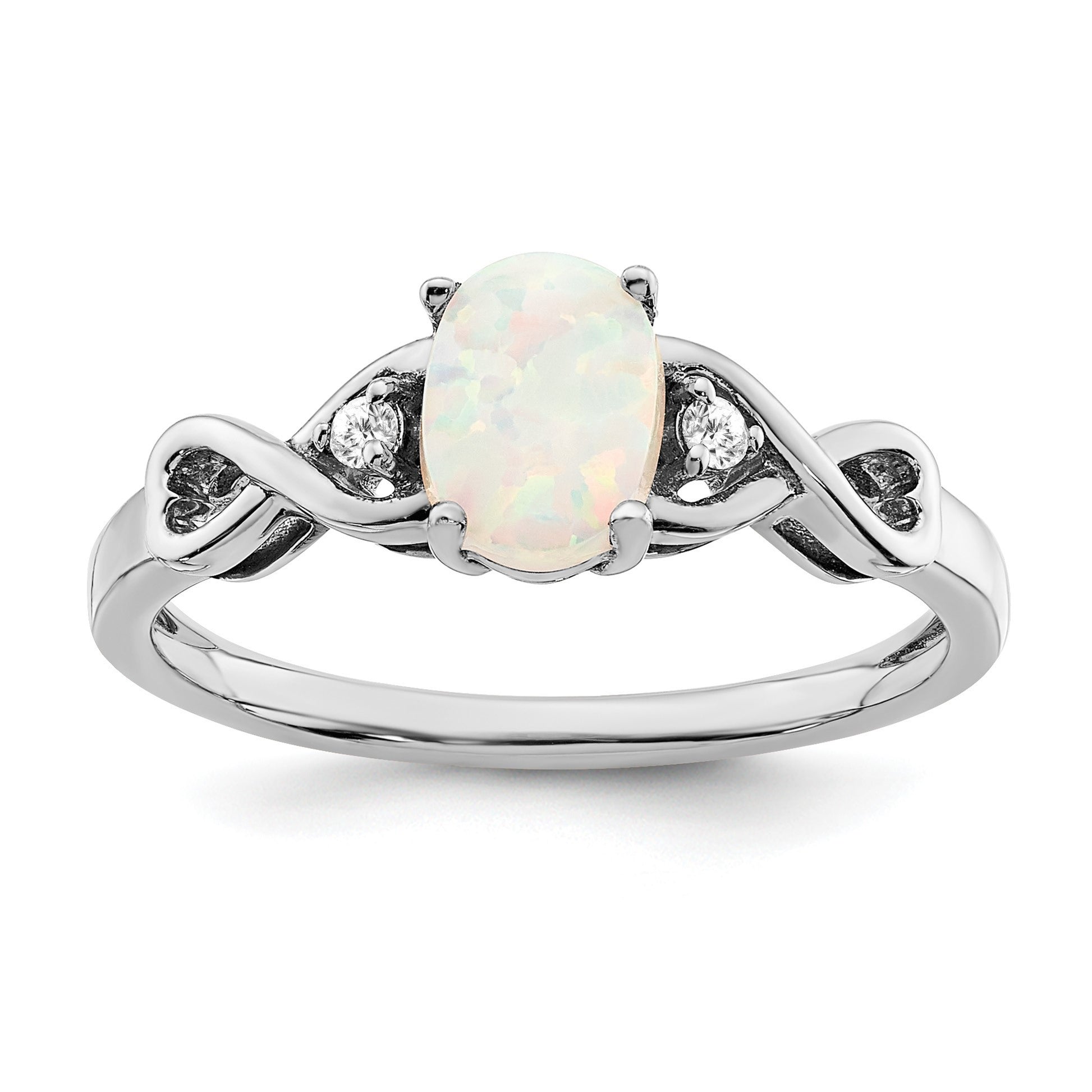 14k White Gold 7x5mm Oval Lab-Created Opal and 1/20 carat Diamond Ring