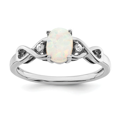 14k White Gold 7x5mm Oval Lab-Created Opal and 1/20 carat Diamond Ring