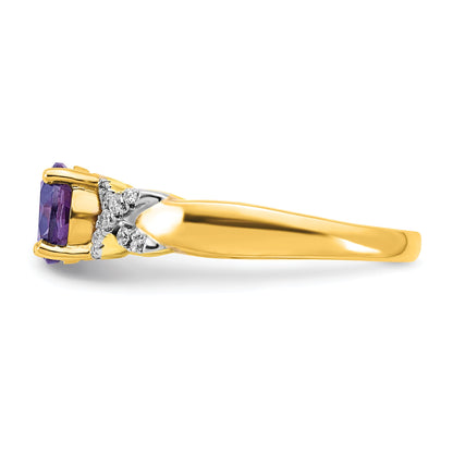 14k Two-tone 6.5mm Round Amethyst and 1/8 carat Diamond -X- Ring