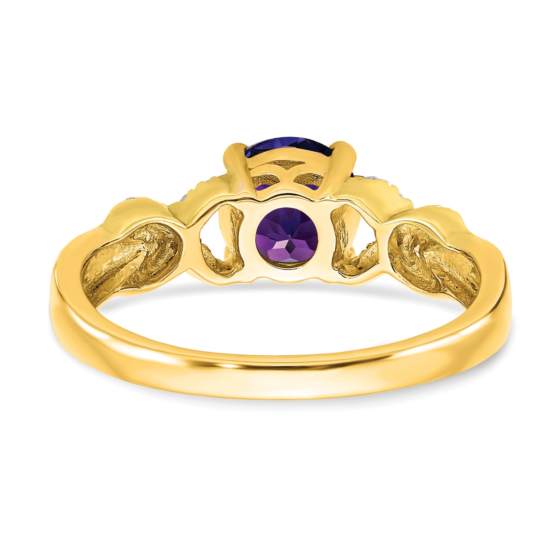 14k Two-tone 6.5mm Round Amethyst and 1/8 carat Diamond -X- Ring