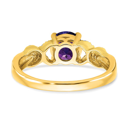 14k Two-tone 6.5mm Round Amethyst and 1/8 carat Diamond -X- Ring