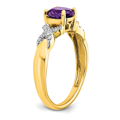 14k Two-tone 6.5mm Round Amethyst and 1/8 carat Diamond -X- Ring