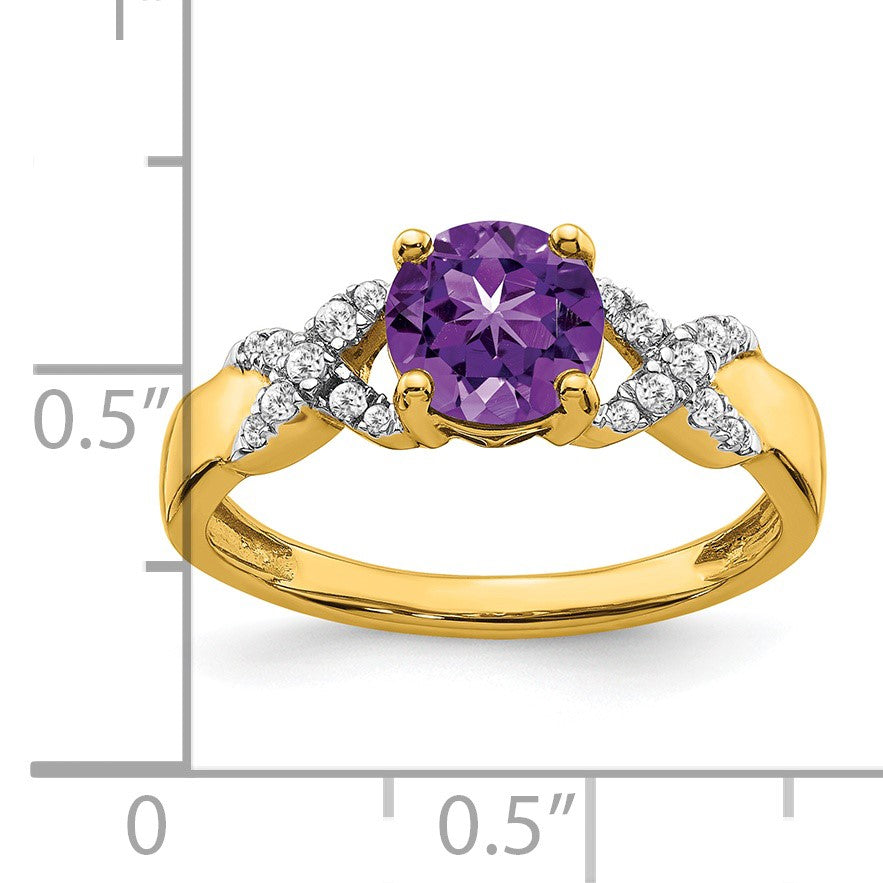 14k Two-tone 6.5mm Round Amethyst and 1/8 carat Diamond -X- Ring
