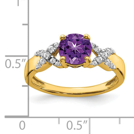 14k Two-tone 6.5mm Round Amethyst and 1/8 carat Diamond -X- Ring