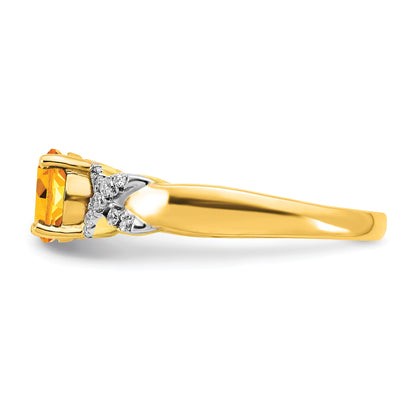 14k Two-tone 6.5mm Round Citrine and 1/8 carat Diamond -X- Ring
