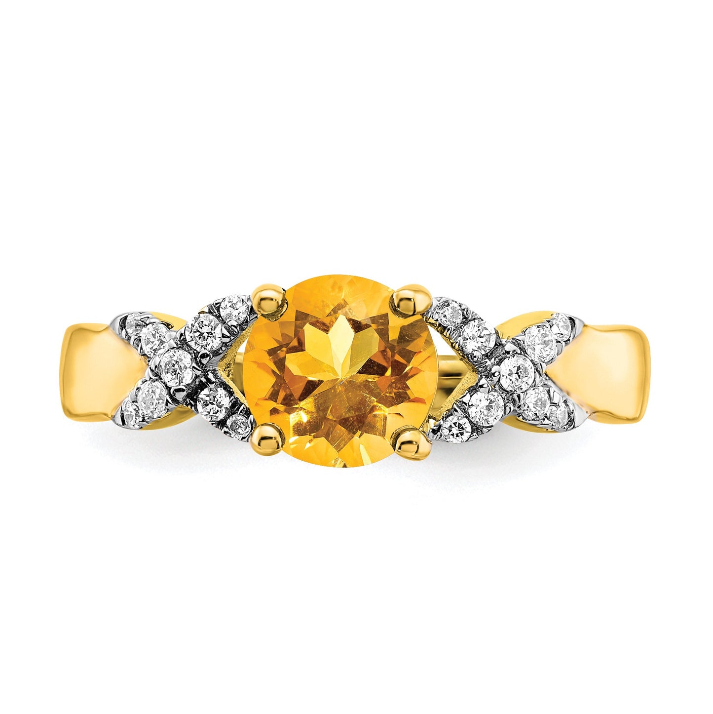 14k Two-tone 6.5mm Round Citrine and 1/8 carat Diamond -X- Ring