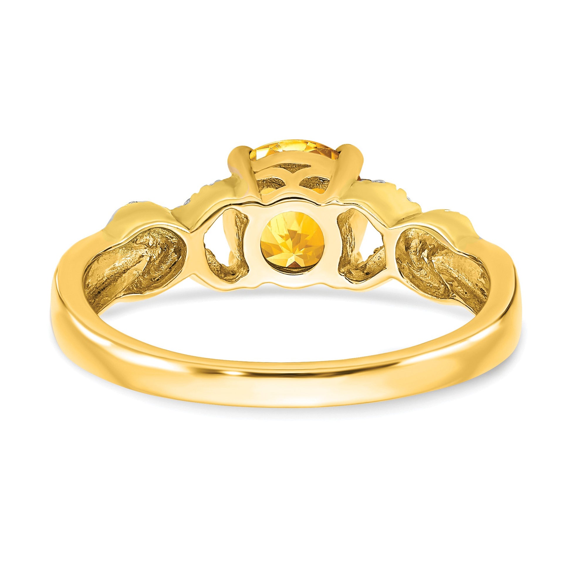 14k Two-tone 6.5mm Round Citrine and 1/8 carat Diamond -X- Ring
