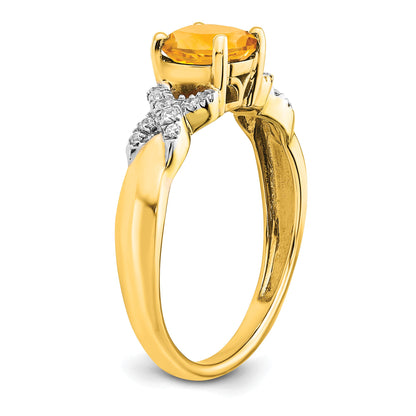 14k Two-tone 6.5mm Round Citrine and 1/8 carat Diamond -X- Ring