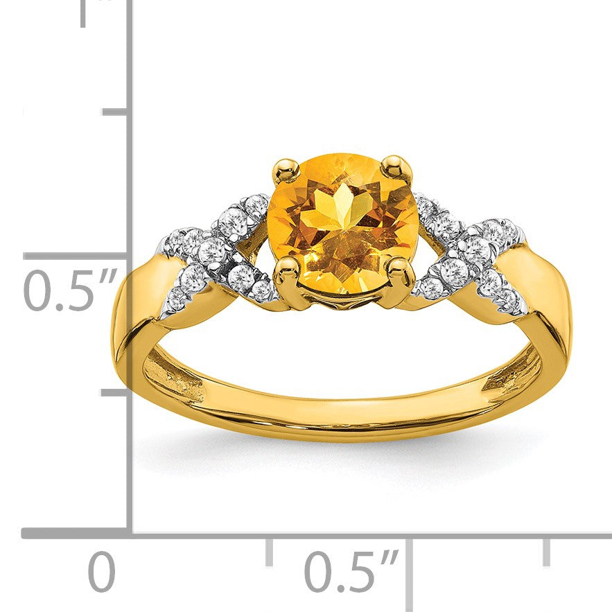14k Two-tone 6.5mm Round Citrine and 1/8 carat Diamond -X- Ring