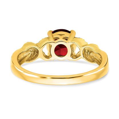 14k Two-tone 6.5mm Round Garnet and 1/8 carat Diamond -X- Ring