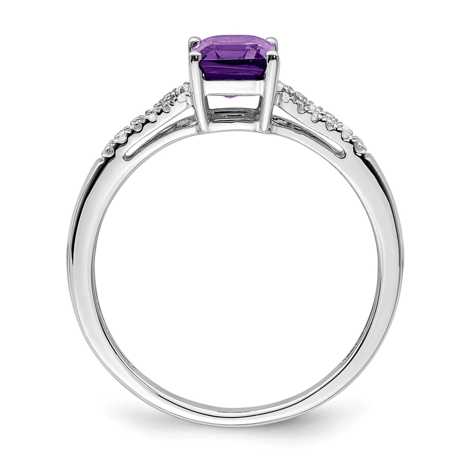 14k White Gold 7x5mm Emerald-cut Amethyst and 1/20 carat Diamond Ring