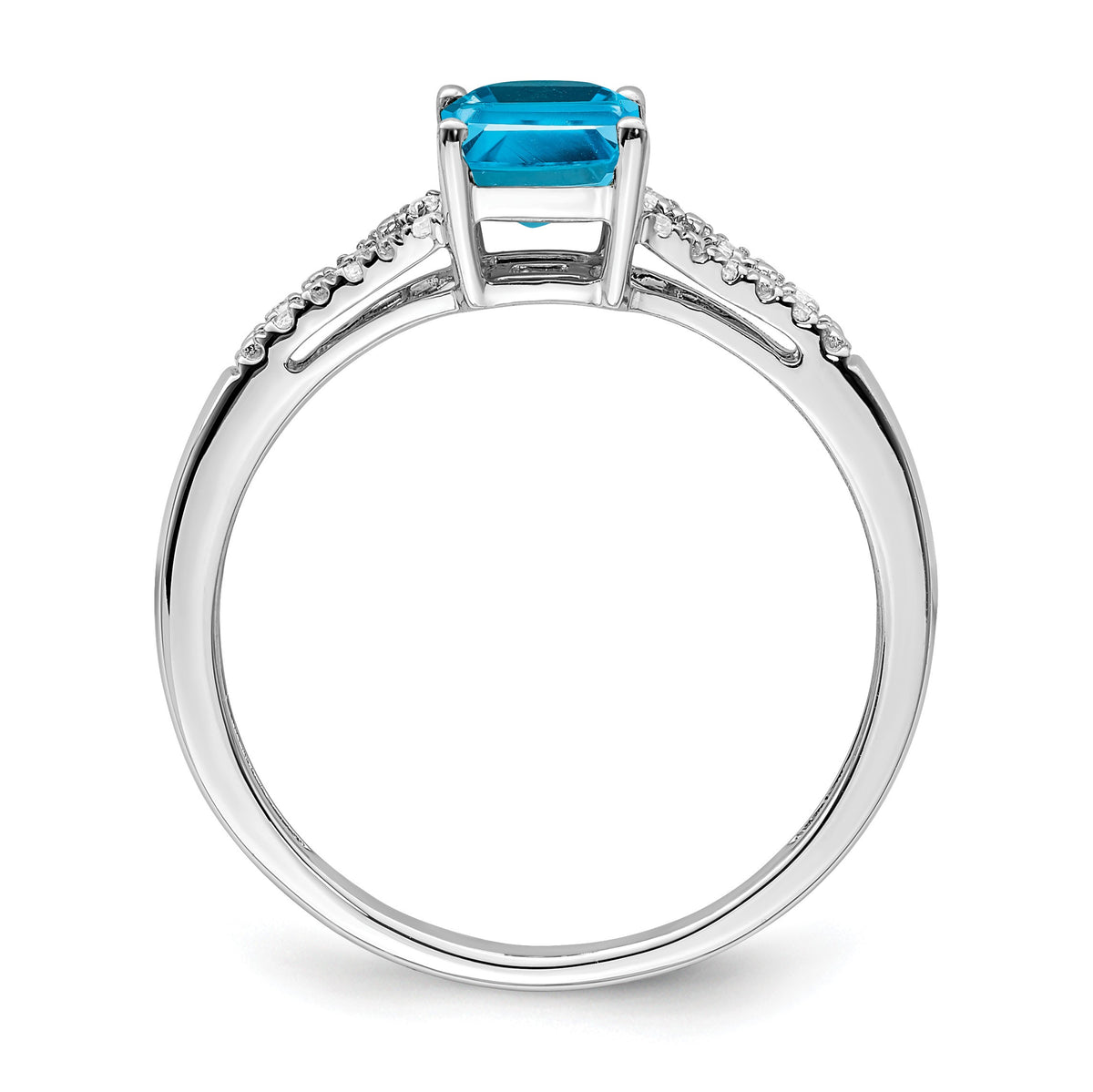 14k White Gold 7x5mm Emerald-cut Blue Topaz and 1/20 carat Diamond Ring