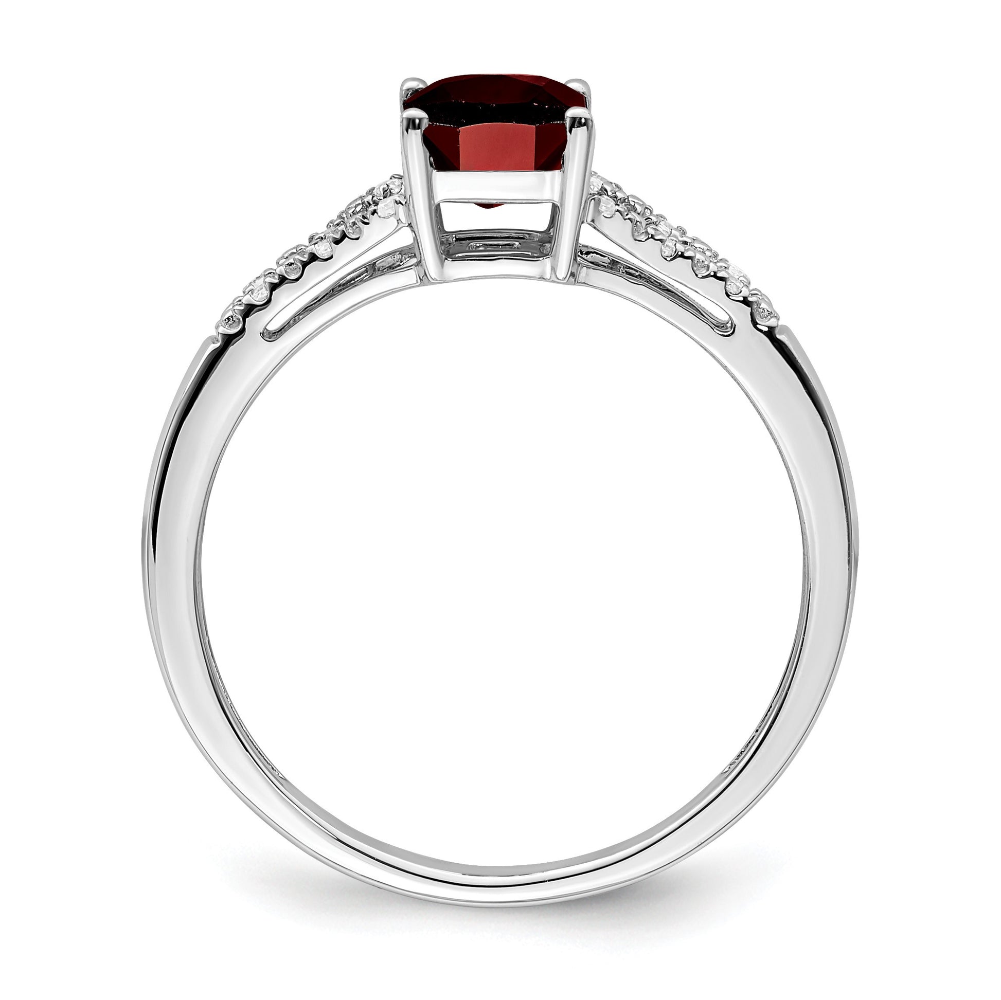 14k White Gold 7x5mm Emerald-cut Garnet and 1/20 carat Diamond Ring
