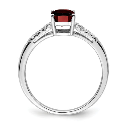14k White Gold 7x5mm Emerald-cut Garnet and 1/20 carat Diamond Ring
