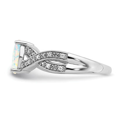 14k White Gold 8x6mm Oval Lab-Created Opal and 1/15 carat Diamond Ring