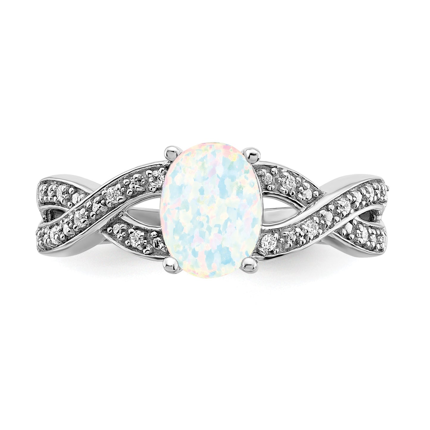 14k White Gold 8x6mm Oval Lab-Created Opal and 1/15 carat Diamond Ring