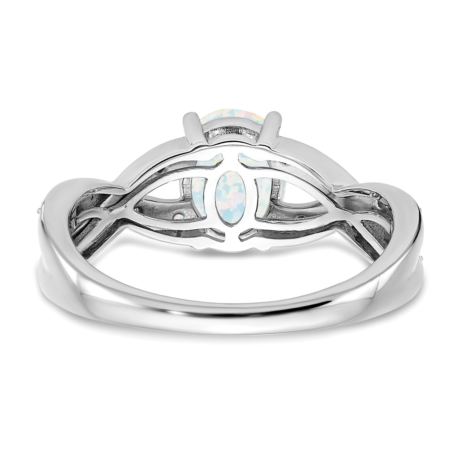 14k White Gold 8x6mm Oval Lab-Created Opal and 1/15 carat Diamond Ring