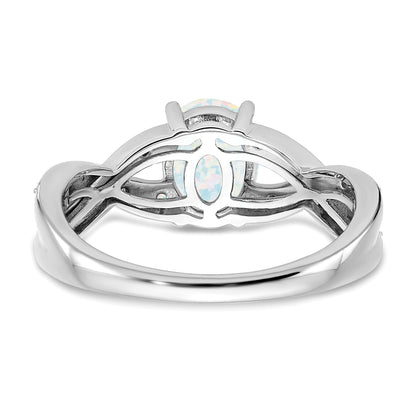 14k White Gold 8x6mm Oval Lab-Created Opal and 1/15 carat Diamond Ring